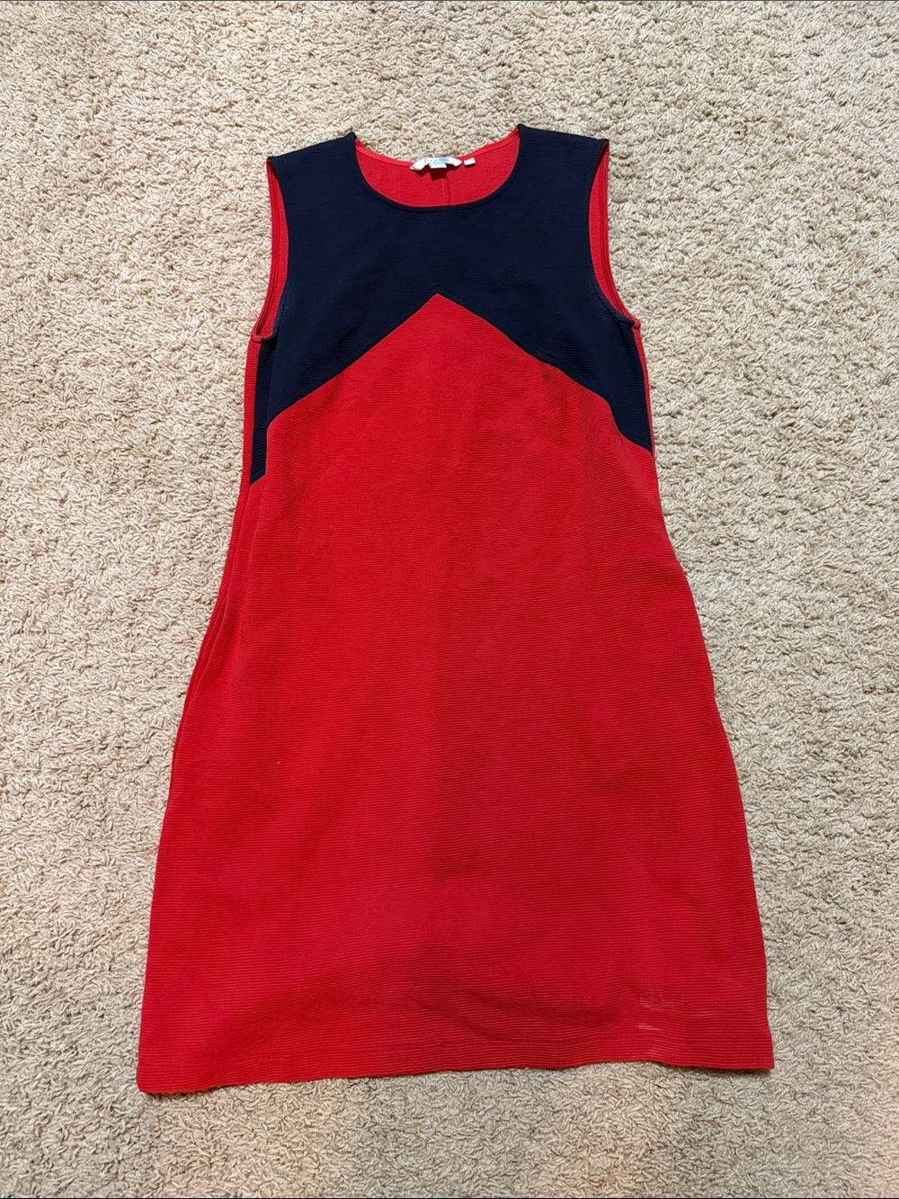 Boden Red and Navy Sleeveless Shift Dress With Pockets